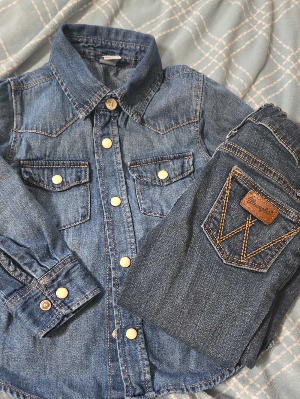 Toddler Cowboy Outfit Blue Denim Western Shirt And Wrangler Denim Jeans